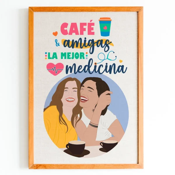 Lámina para amiga en la que se muestra un retrato dibujado de las 2 amigas